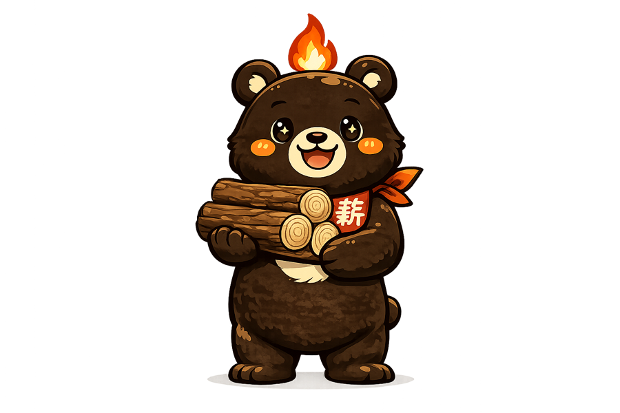 薪を抱えたくまゴン